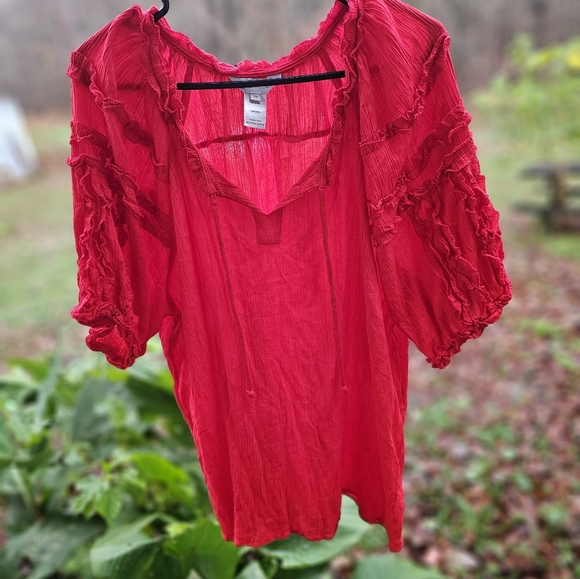 Multiples Red Ruffled Top - Picture 2 of 5